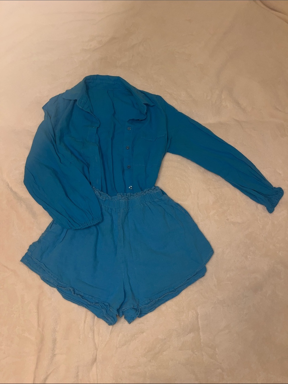 Turquoise Blue Button-Up Shirt & Shorts Set